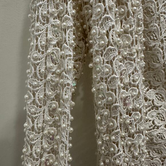 VTG Ivory Beaded Lace Cardigan Pearl & Sequin Embellished Party Bridal NYE Glam - Picture 6 of 11